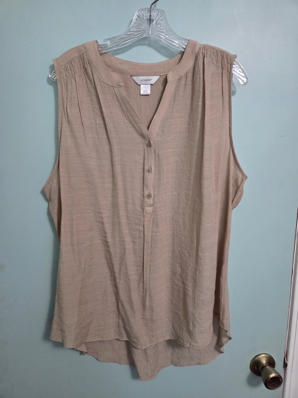 CJ Banks Beige Sleeveless Henley-Style V-Neck Camisole